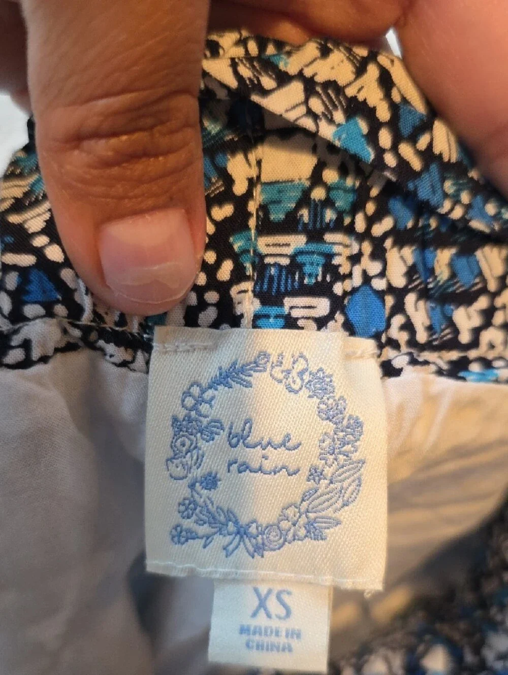 Blue Rain Blue and White Printed Elastic Waist Cargo Shorts